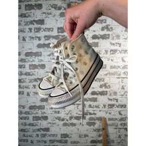Converse | youth 11.5 cream with embroidered floral high top sneakers